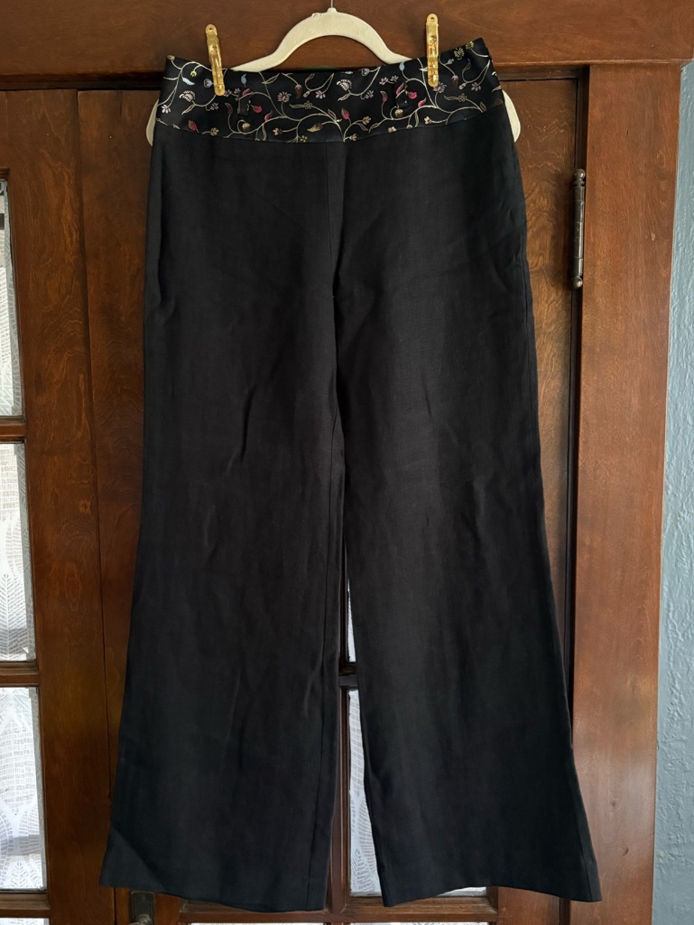 VTG Mid-2000s Y2K Wide-leg 100% linen Pants with 100% silk waistband